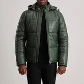 Nipor Green Leather Hooded Jacket